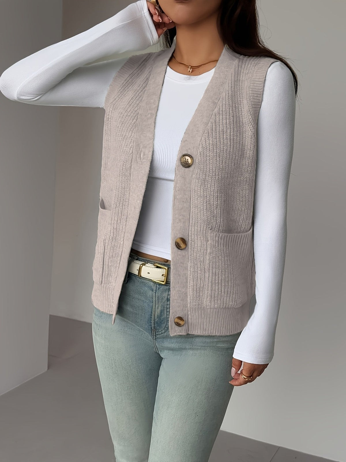 Miriam | Women's Buttoned V-Neck Knit Vest