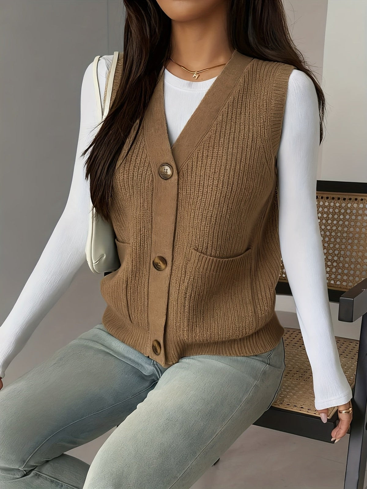Miriam | Women's Buttoned V-Neck Knit Vest