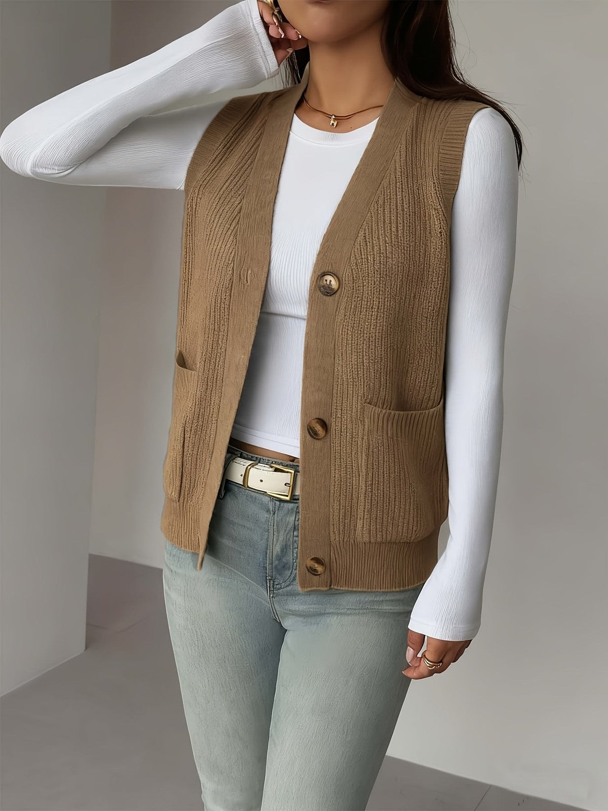 Miriam | Women's Buttoned V-Neck Knit Vest