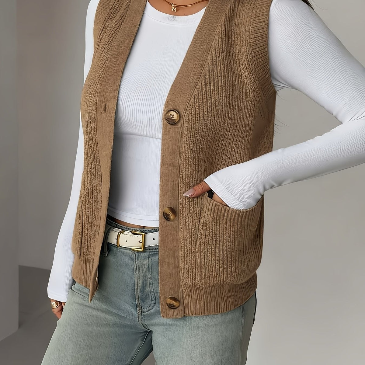 Miriam | Women's Buttoned V-Neck Knit Vest