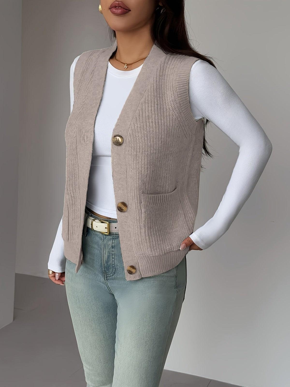 Miriam | Women's Buttoned V-Neck Knit Vest