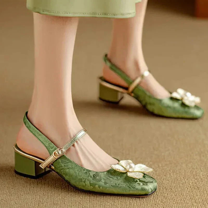 Belisama | Mary Jane Pumps with Block Heel and Floral Embellishment