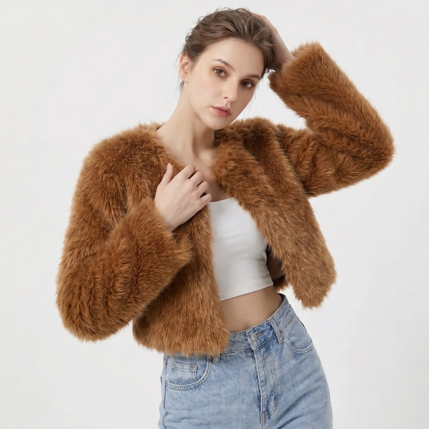 Nora | Women's Fluffy Faux Fur Cropped Jacket