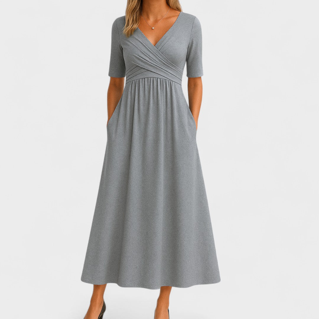 Morgause | Midi Dress with Short Sleeves and V Neck