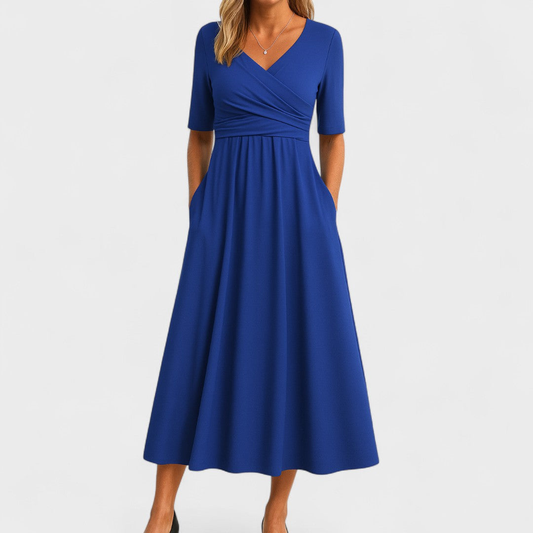 Morgause | Midi Dress with Short Sleeves and V Neck