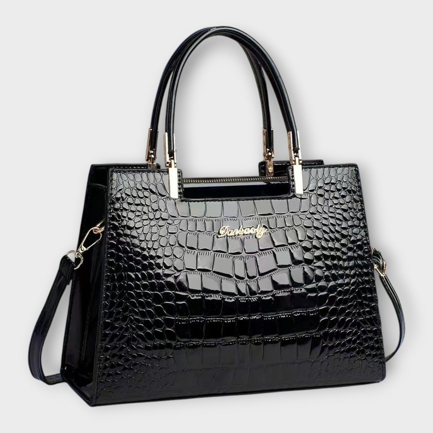Zorina | Glossy Handbag with Top Handles and Crocodile Pattern