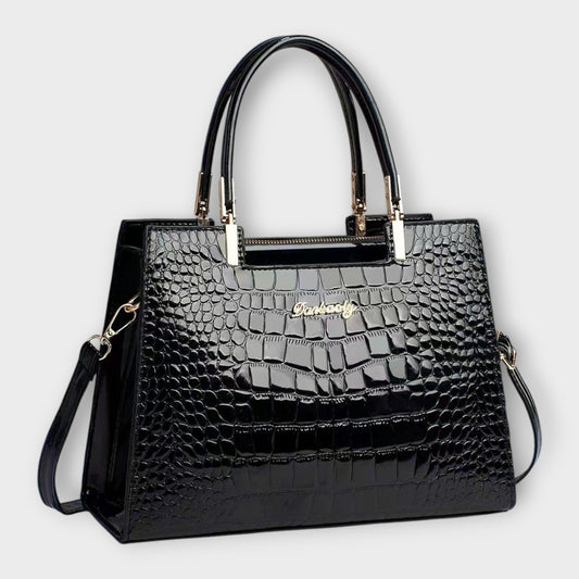 Zorina | Glossy Handbag with Top Handles and Crocodile Pattern