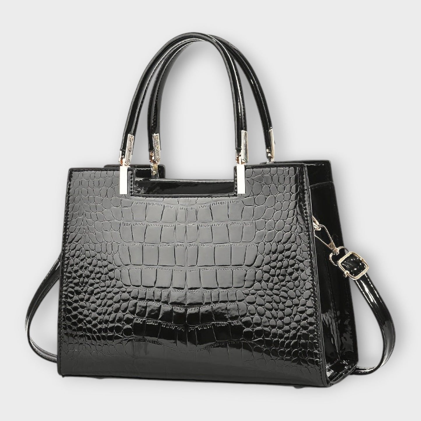 Zorina | Glossy Handbag with Top Handles and Crocodile Pattern