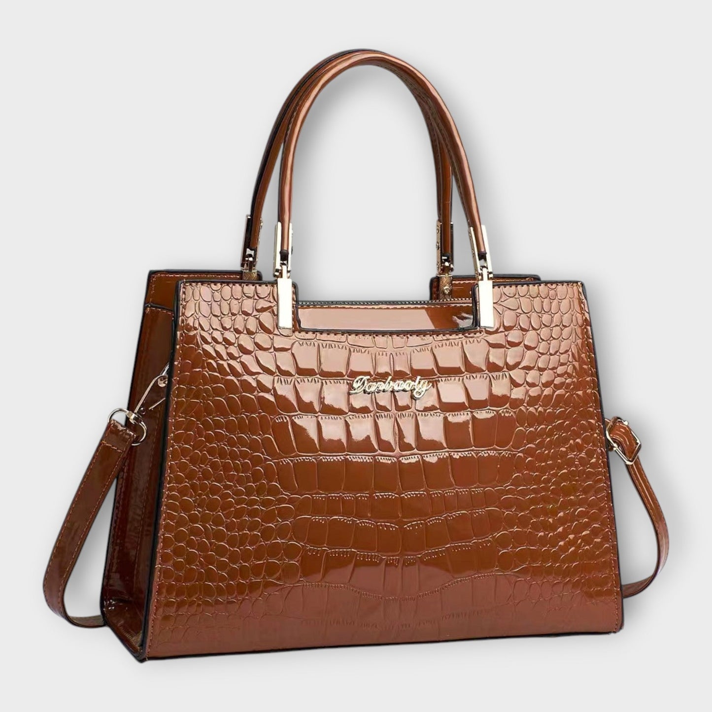 Zorina | Glossy Handbag with Top Handles and Crocodile Pattern