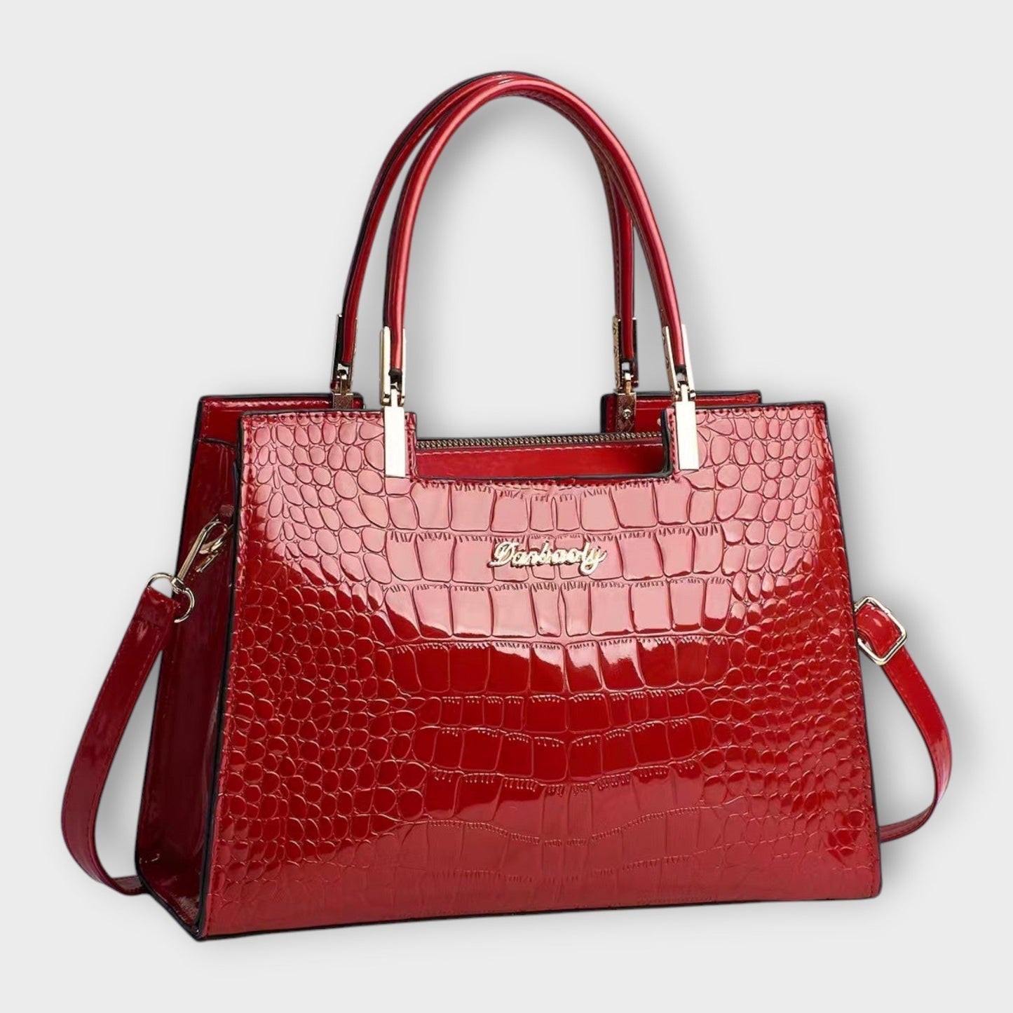Zorina | Glossy Handbag with Top Handles and Crocodile Pattern