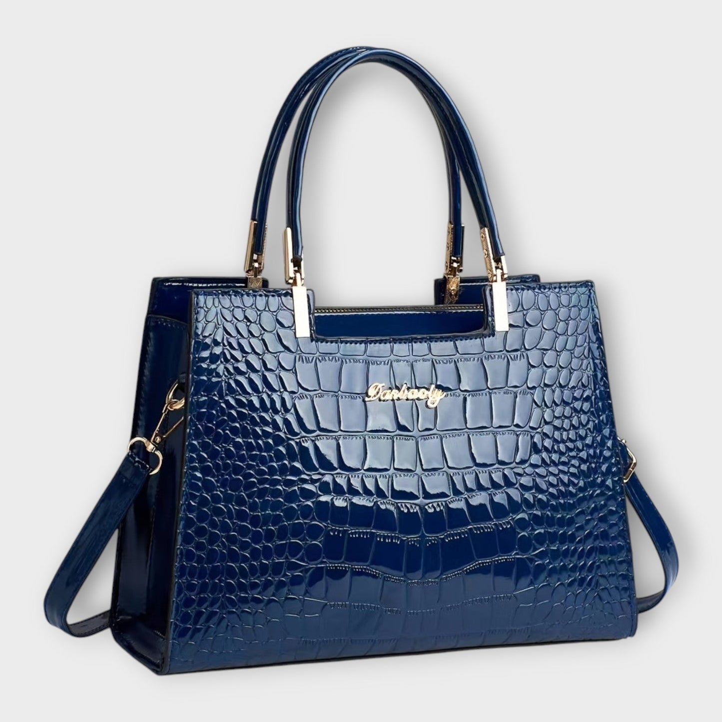 Zorina | Glossy Handbag with Top Handles and Crocodile Pattern