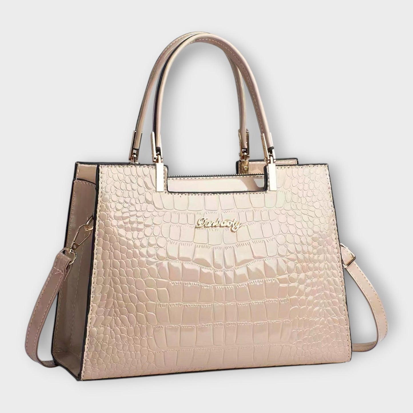 Zorina | Glossy Handbag with Top Handles and Crocodile Pattern