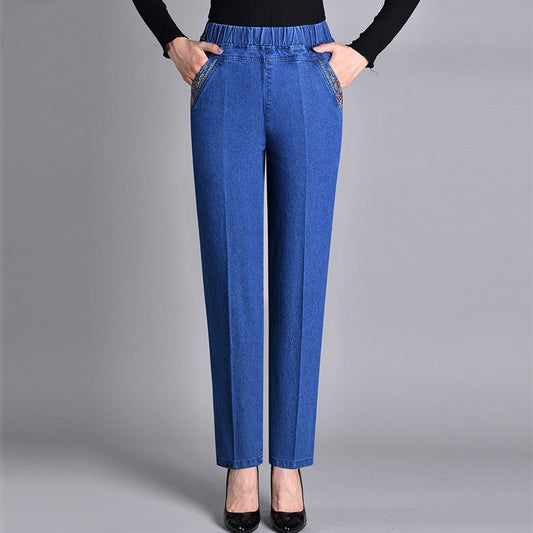 Perrin | Straight Leg Jeans with Side Pockets and Elastic Waist photo