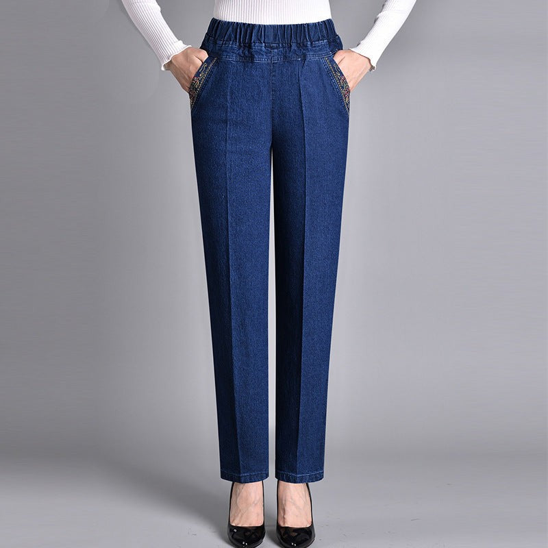 Perrin | Straight Leg Jeans with Side Pockets and Elastic Waist photo