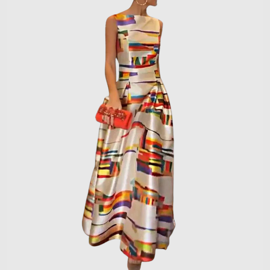 Prisma | Multicolor Satin Abstract Colorblock Sleeveless Maxi Dress