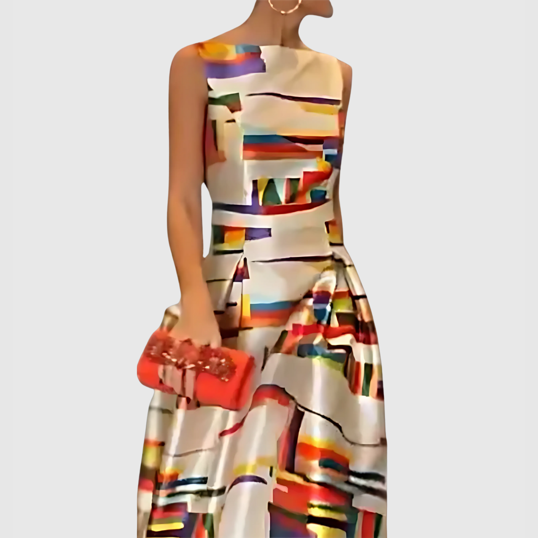 Prisma | Multicolor Satin Abstract Colorblock Sleeveless Maxi Dress