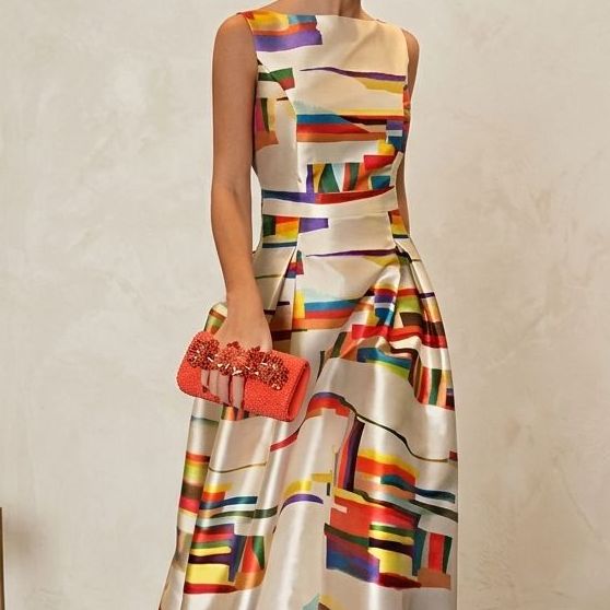 Prisma | Multicolor Satin Abstract Colorblock Sleeveless Maxi Dress