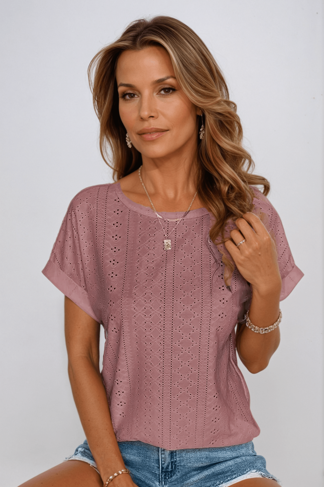 Preeti | Cotton Eyelet Round Neck Top