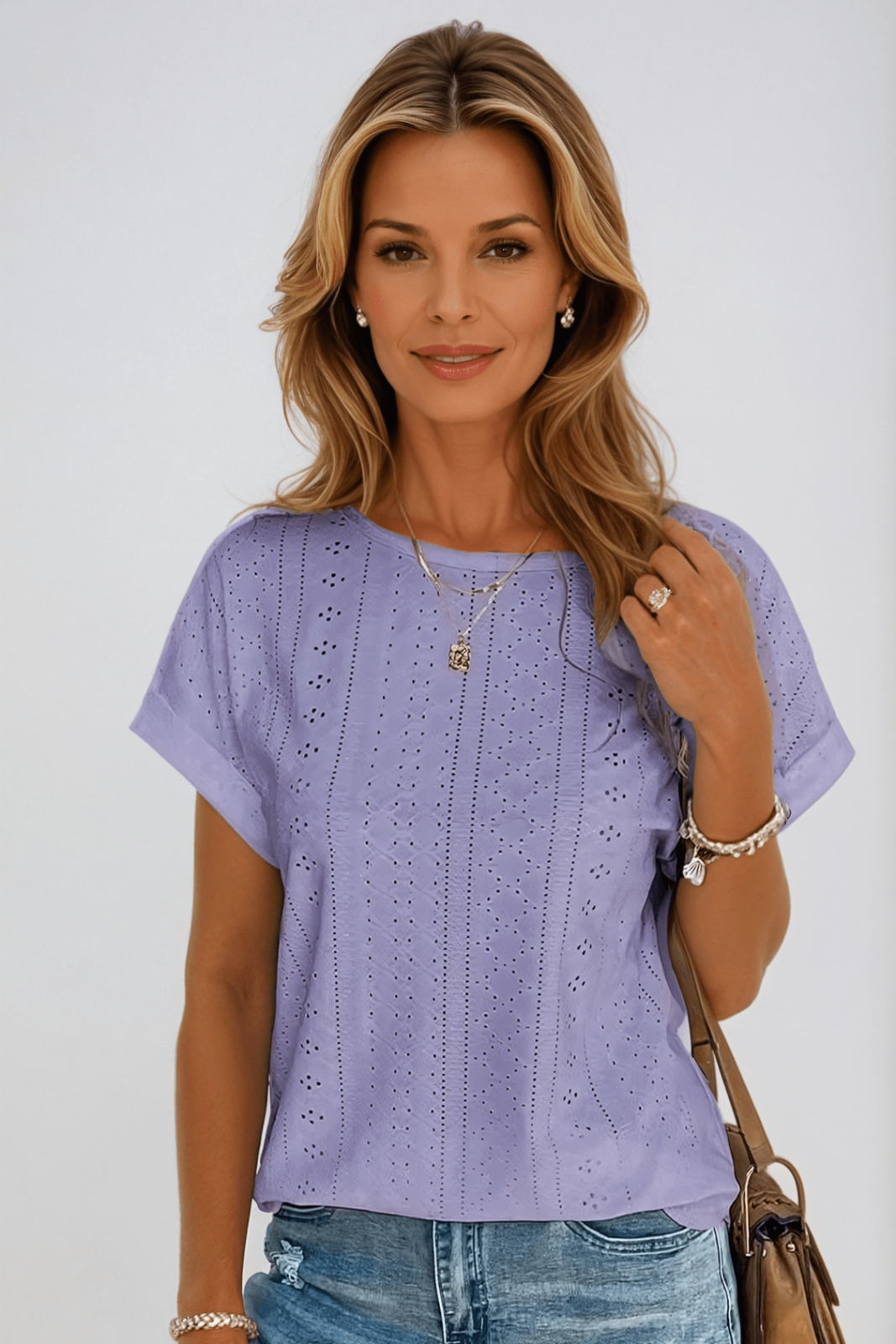 Preeti | Cotton Eyelet Round Neck Top