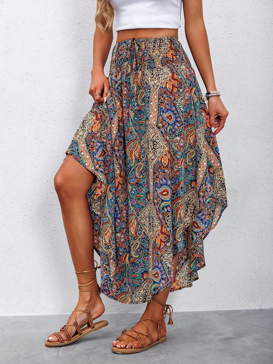 Ashira | Bohemian Maxi Skirt with Paisley Print and Tiered Hem
