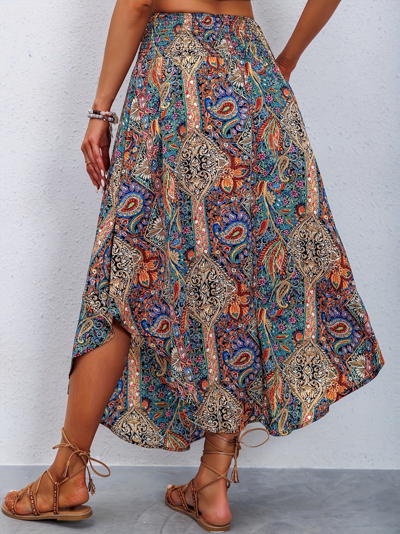 Ashira | Bohemian Maxi Skirt with Paisley Print and Tiered Hem