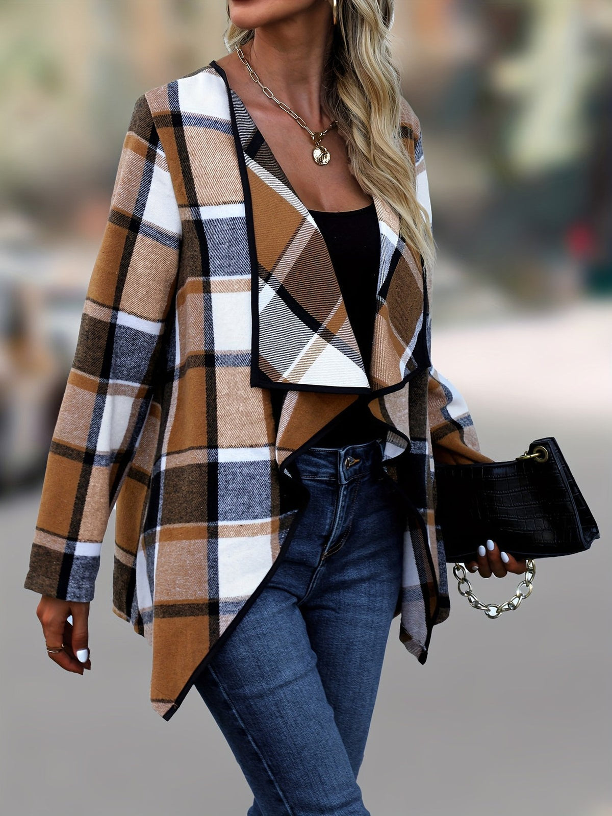 Regina | Women's Draped Plaid Jacket for Winter