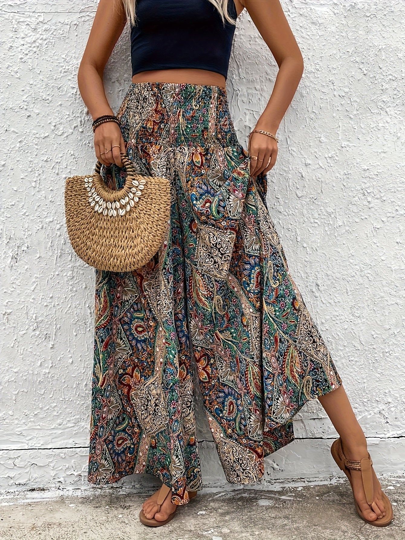 Maren | Bohemian Wide Leg Pants with Elastic Waistband