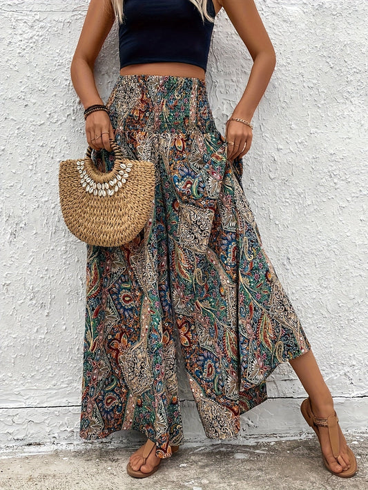 Maren | Bohemian Wide Leg Pants with Elastic Waistband