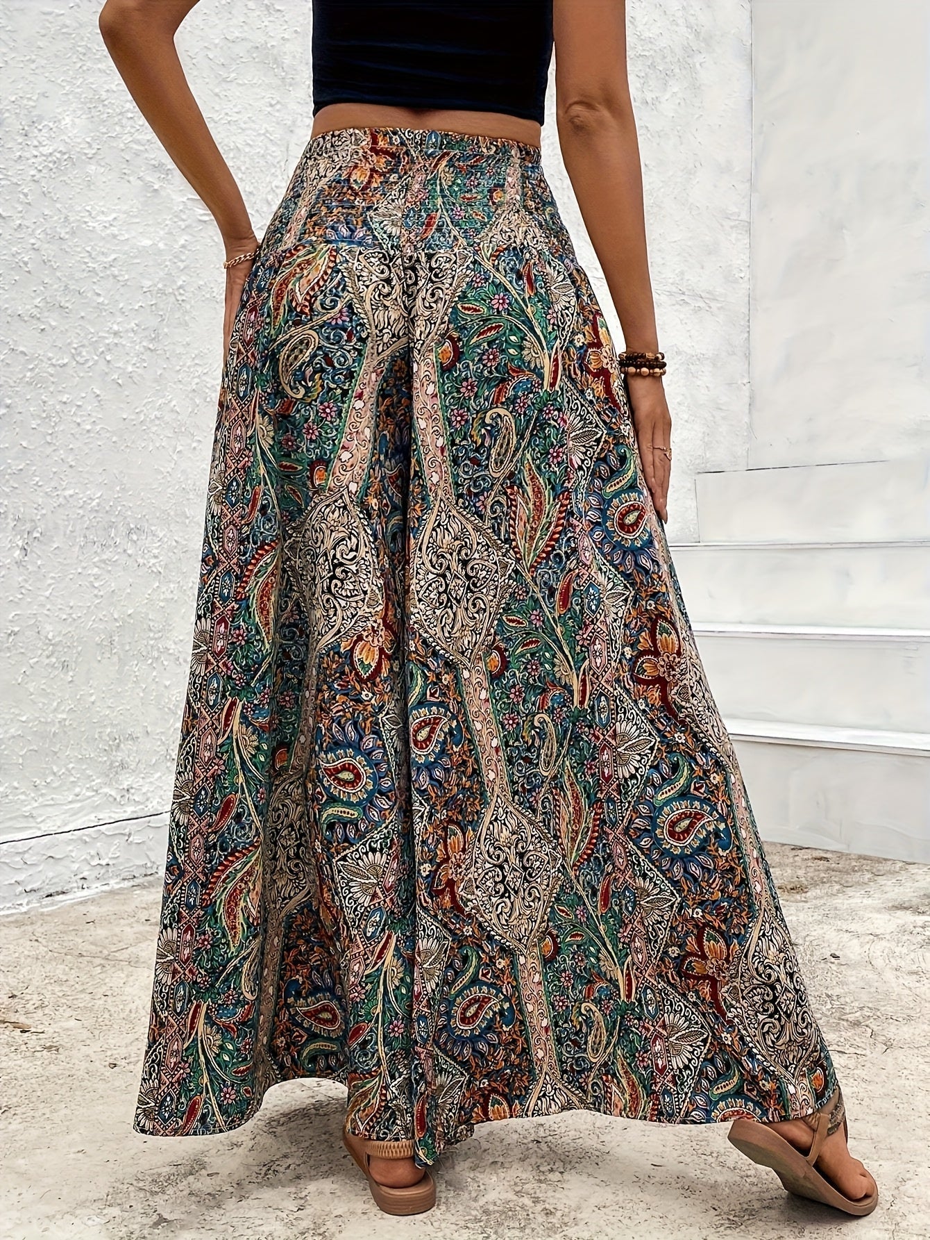 Maren | Bohemian Wide Leg Pants with Elastic Waistband