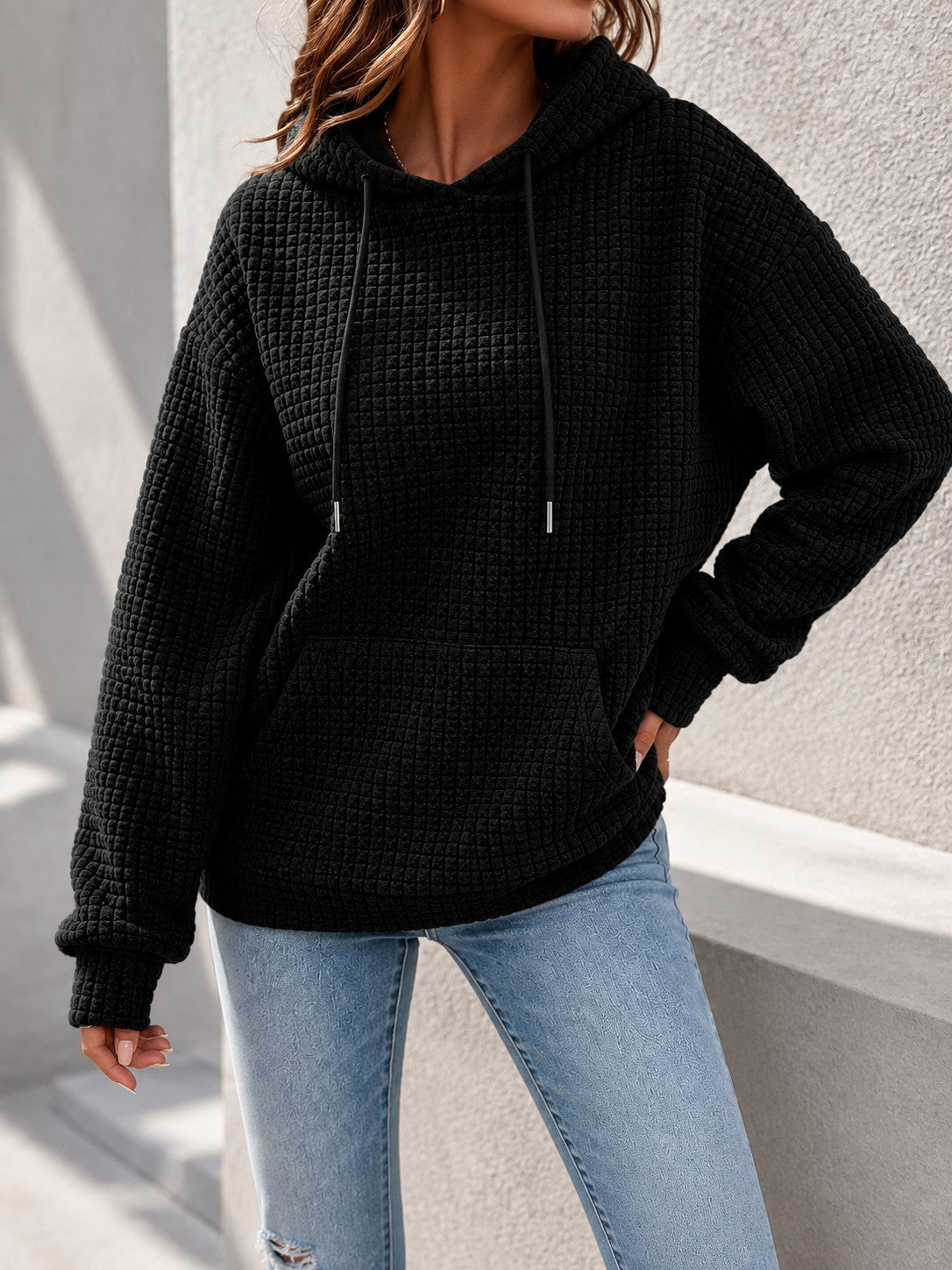 Rosamund | Women's Casual Waffle Knit Hoodie photo