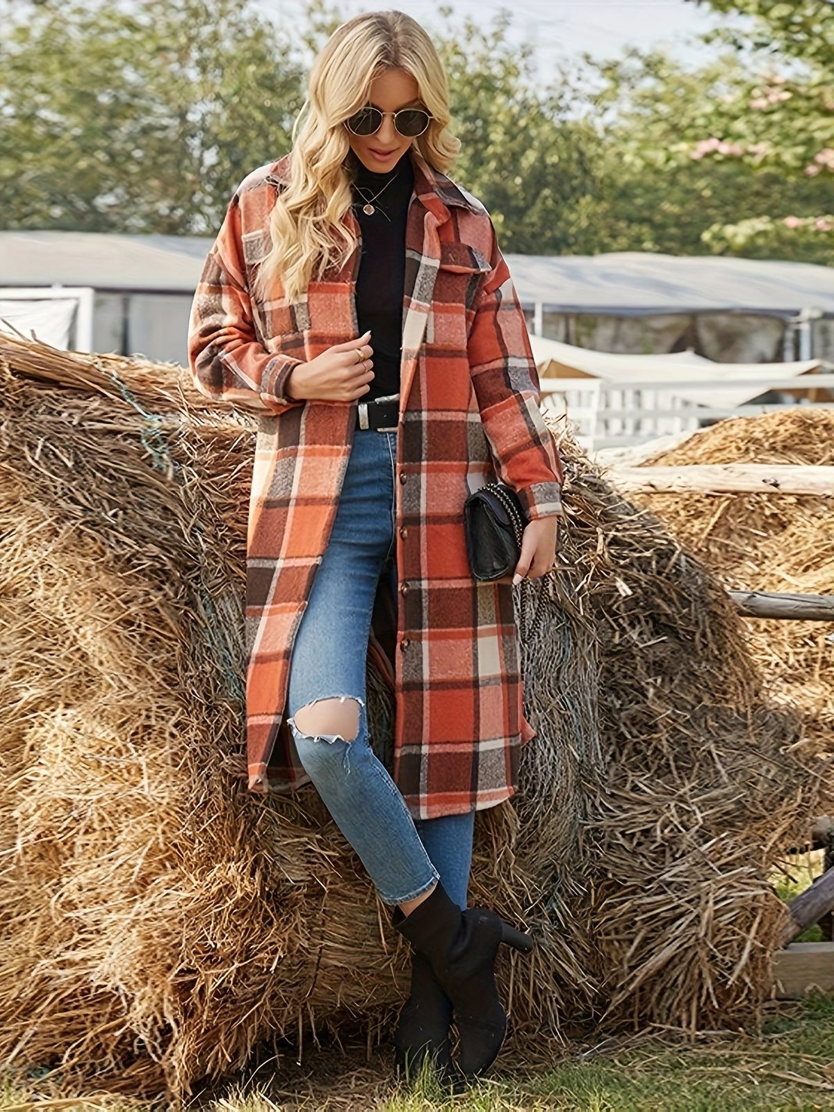 Yolaine | Women's Longline Plaid Coat for Winter