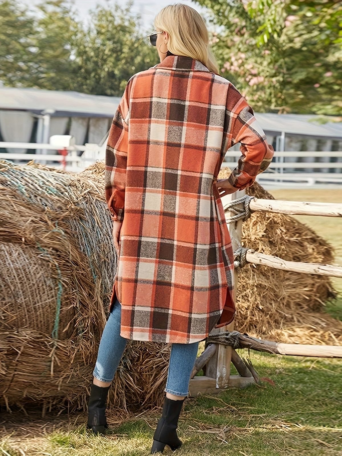 Yolaine | Women's Longline Plaid Coat for Winter