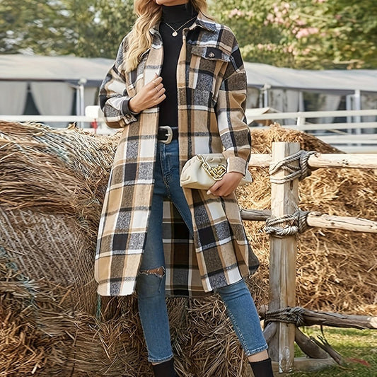 Yolaine | Women's Longline Plaid Coat for Winter