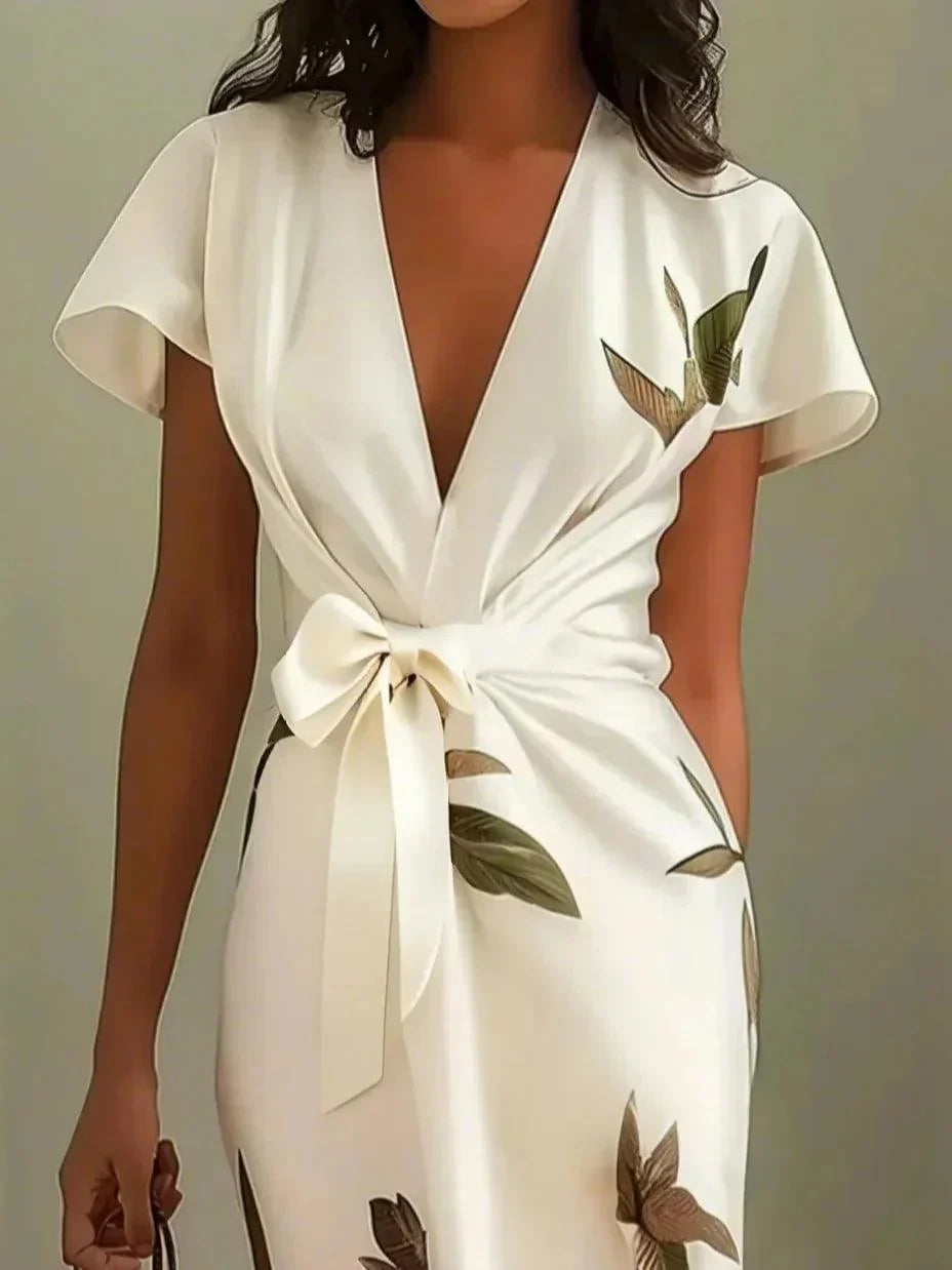 Solenya | Wedding guest wrap dress with Short Sleeves and V Neck