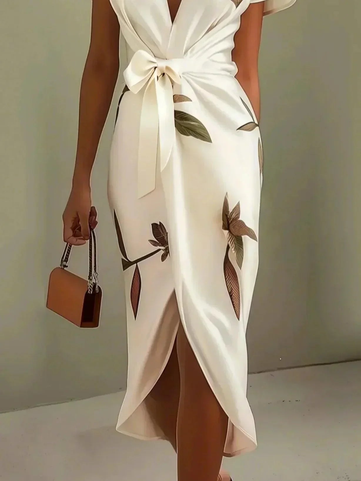 Solenya | Wedding guest wrap dress with Short Sleeves and V Neck