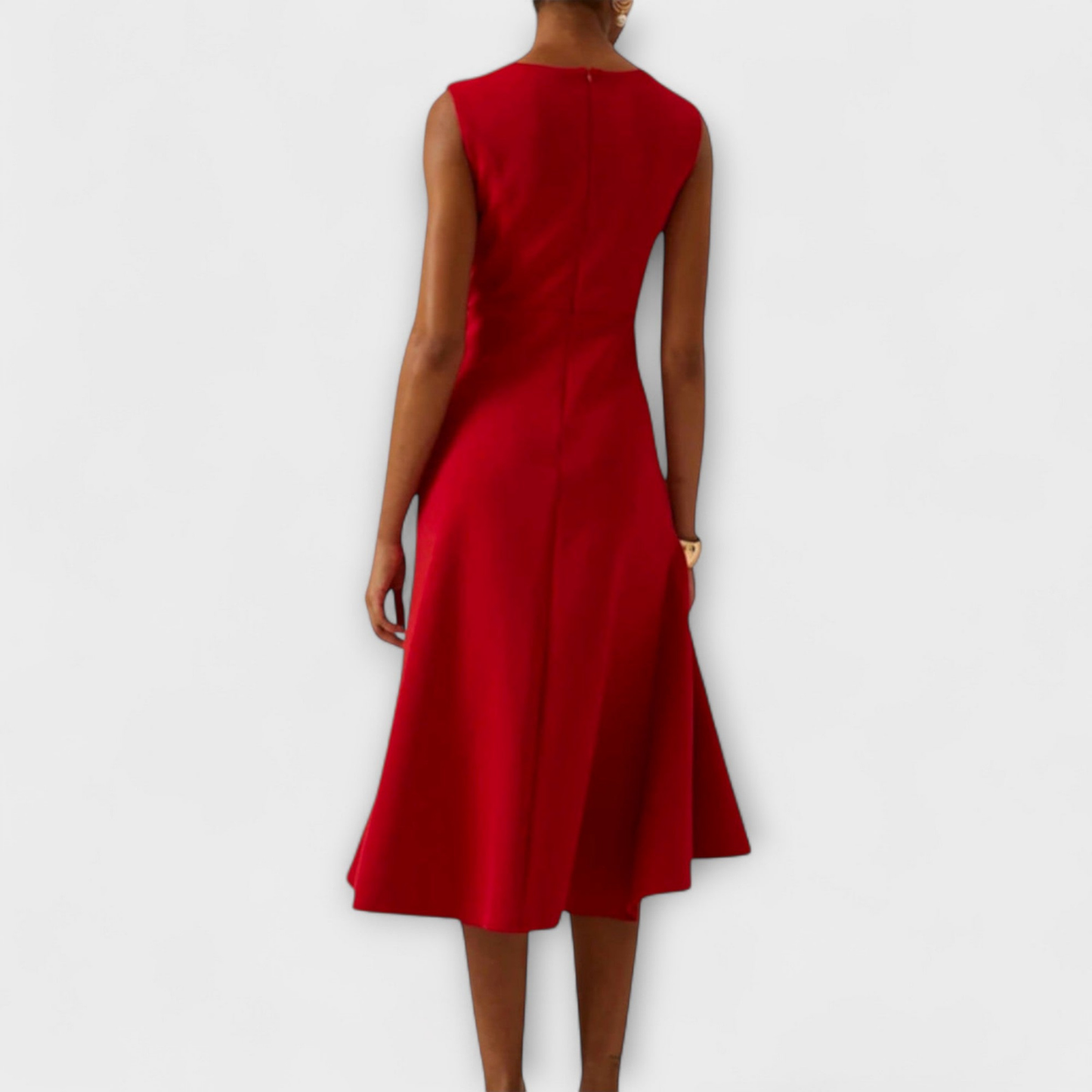 Scarla | Stretch Sleeveless Draped Knot Ruffle Midi Dress