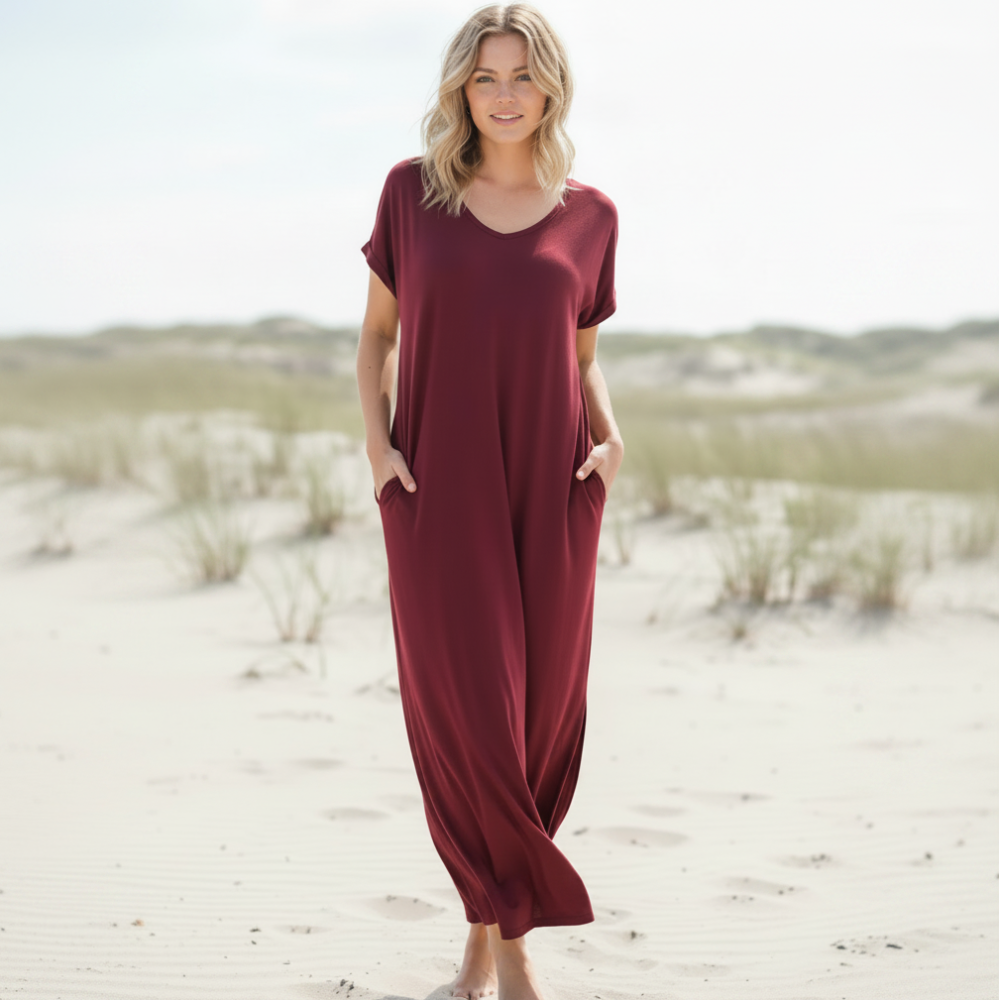 Ianira | Summer Maxi Dress with Short Sleeves and V Neck
