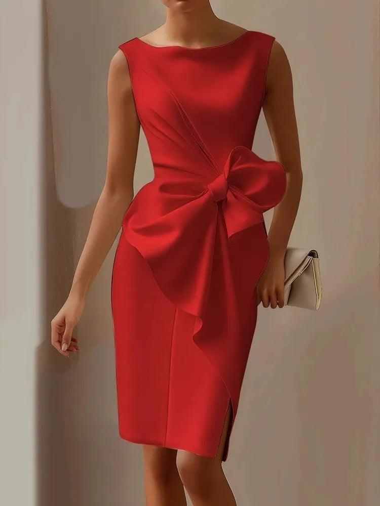 Selwyn | Wedding guest formal dress with midi length and bow detail