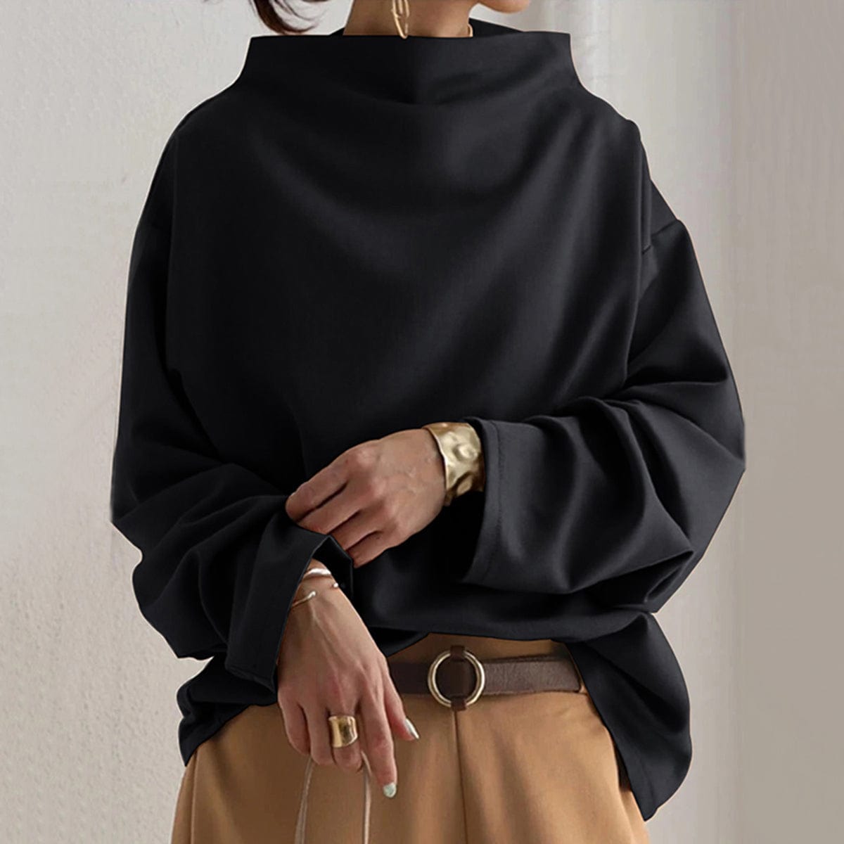 Kalliope | High Neck Relaxed Top with Long Sleeves