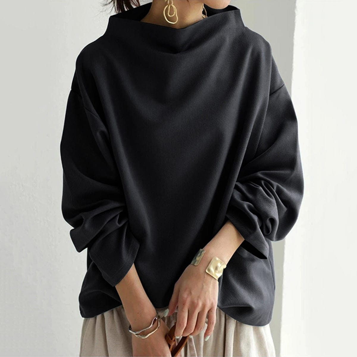Kalliope | High Neck Relaxed Top with Long Sleeves