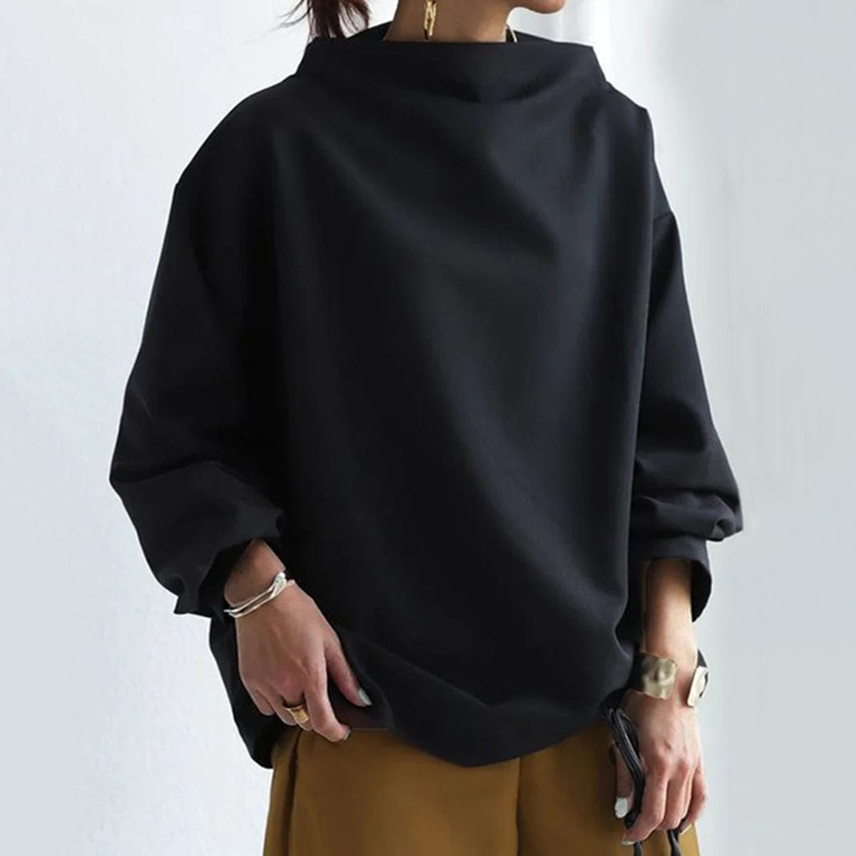 Kalliope | High Neck Relaxed Top with Long Sleeves
