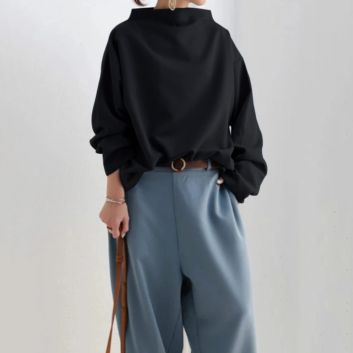 Kalliope | High Neck Relaxed Top with Long Sleeves