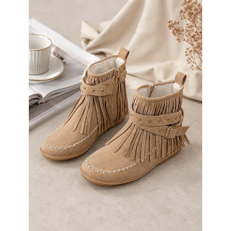 Cariad | Women's Fringe Moccasin Ankle Boots