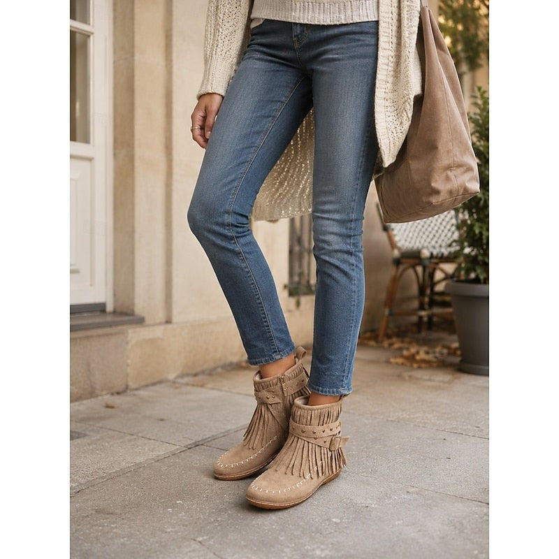 Cariad | Women's Fringe Moccasin Ankle Boots