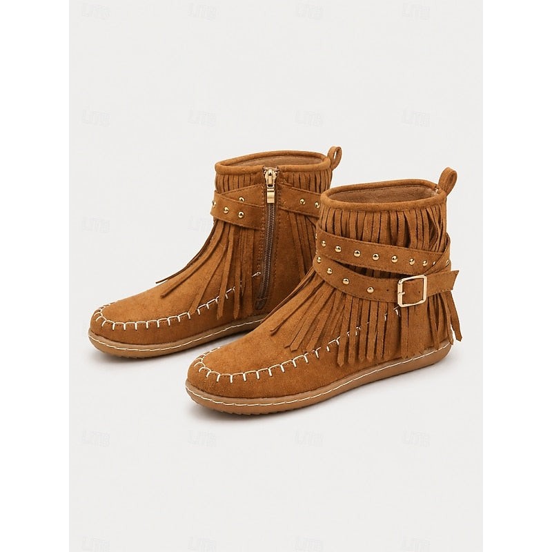 Cariad | Women's Fringe Moccasin Ankle Boots
