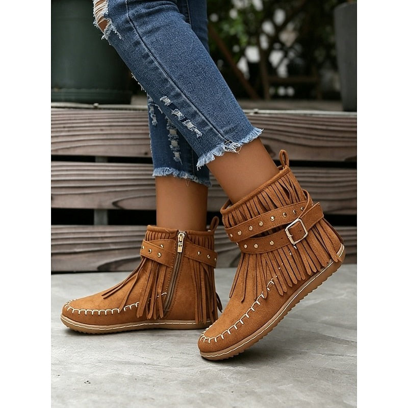 Cariad | Women's Fringe Moccasin Ankle Boots