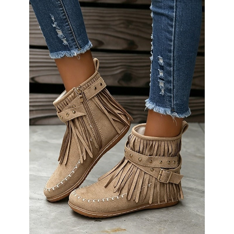 Cariad | Women's Fringe Moccasin Ankle Boots