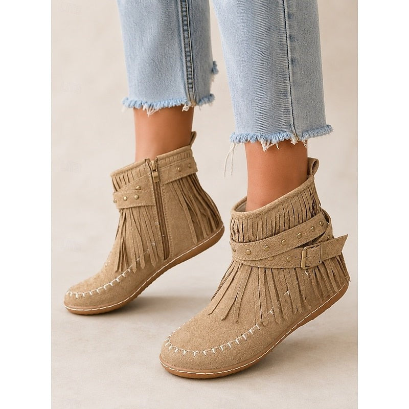 Cariad | Women's Fringe Moccasin Ankle Boots