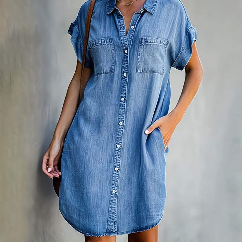 Cressida | Mini Shirt Dress with Chest Pockets and Button Down Front