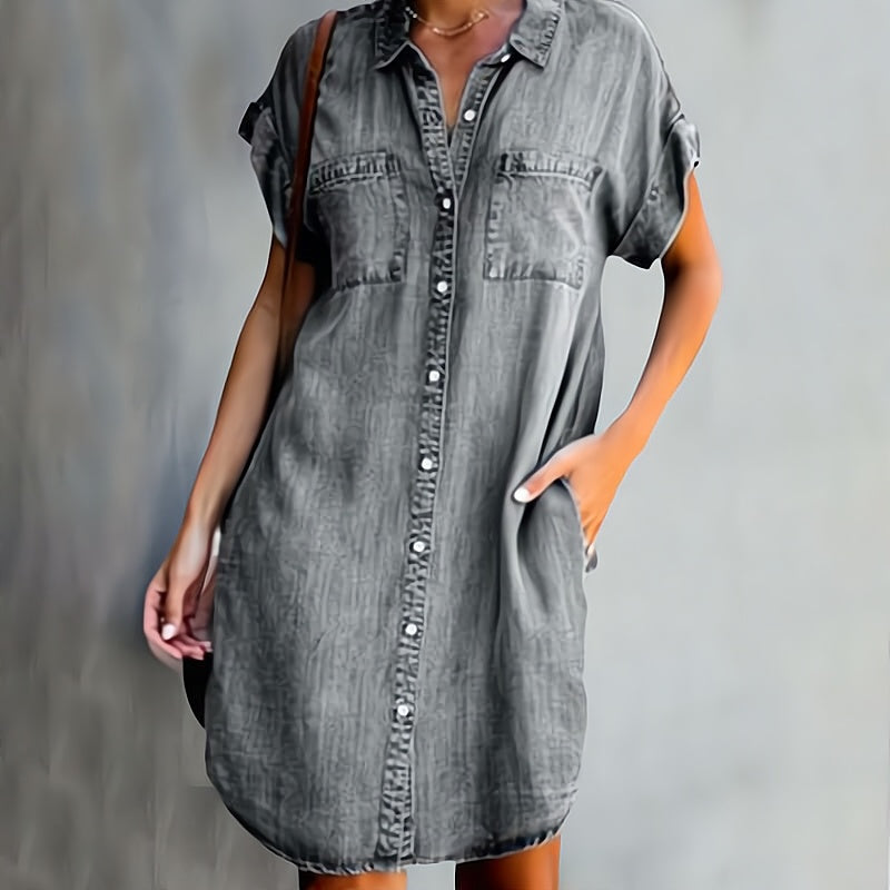 Cressida | Mini Shirt Dress with Chest Pockets and Button Down Front